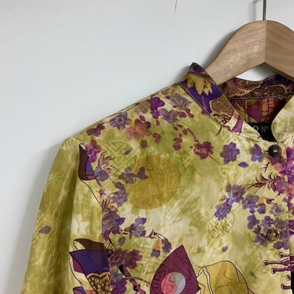 Citron Santa Monica Women's‎ 100% Silk Cherry Blossom Half Sleeve Button Up SZ S - Picture 3 of 11